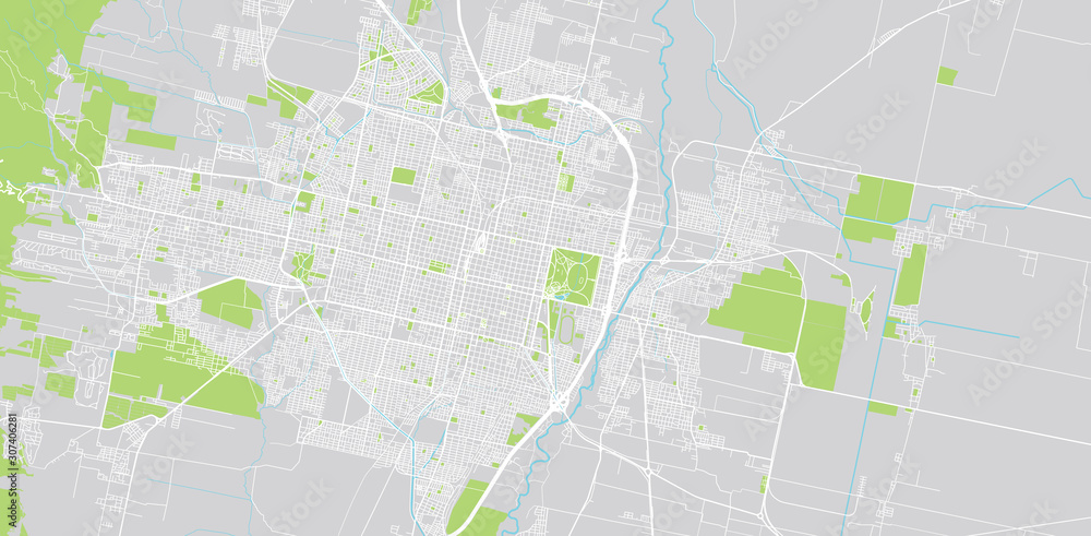 Urban vector city map of San Miguel de Tucuman, Argentina