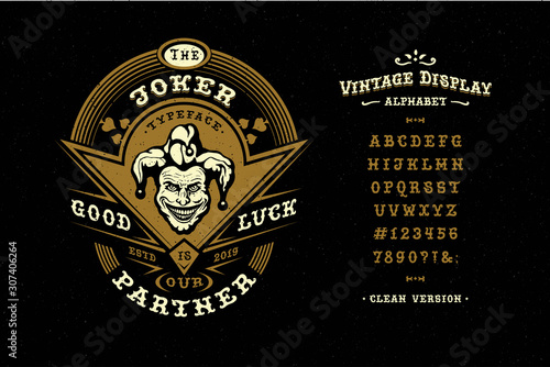 Display hand crafted vintage Font Joker. Letters and number