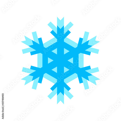 Snowflake icon for New Year and Christmas design blue color. Creative graphic illustration isolated on white for decoration gifts and presents, weather indicator.