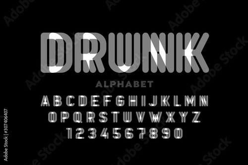Drunk style font design, alphabet letters and numbers
