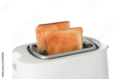 Toaster with bread slices isolated on white background