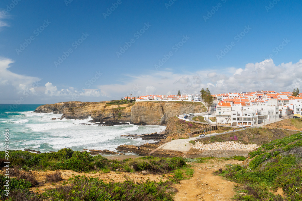 Zambujeira do mar coastline with cliff and beach, Alentejo, Portugal