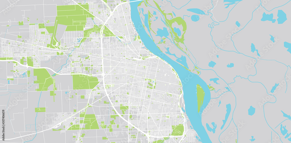 Urban vector city map of Rosario, Argentina