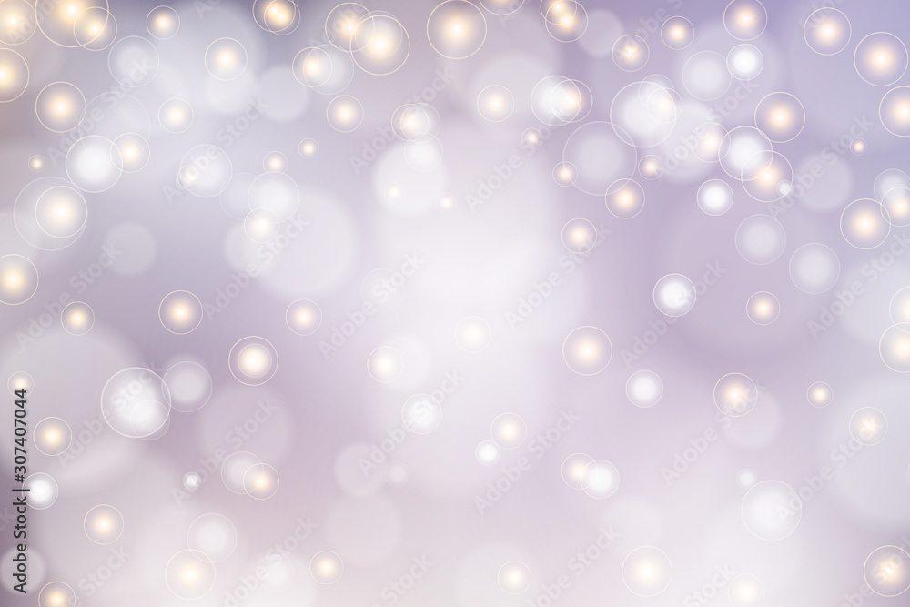 Obraz premium Silver bokeh background. Christmas glowing lights with sparkles. Holiday decorative effect.
