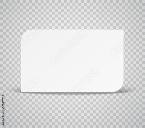 Plastic or paper white business card isolated on transparent background. Vector blank sticker, sheet, label, banner with rounded corners template.