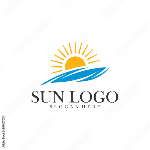 Sun with water logo design vector template, Icon symbol, Illustration