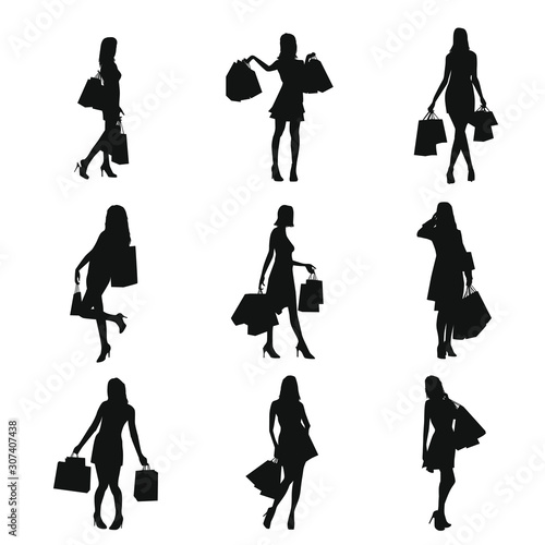 Woman With A Shopping Bag Silhouettes