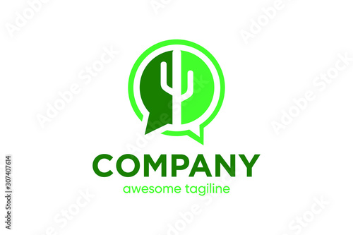 cactus with bubble talk for logo design concept ready to use