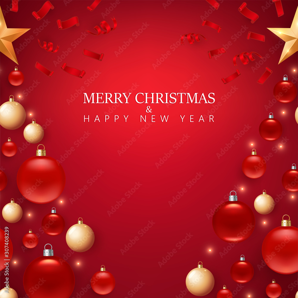 Christmas background greeting Card, Flyer, poster, dinner invitation, banner for Promotion Poster. Illustration with Christmas balls, stars, gift boxes and place for text. Christmas background greeting Card, Flyer, poster, dinner invitation, banner for Promotion Poster. Illustration with Christmas balls, stars, gift boxes and place for text.