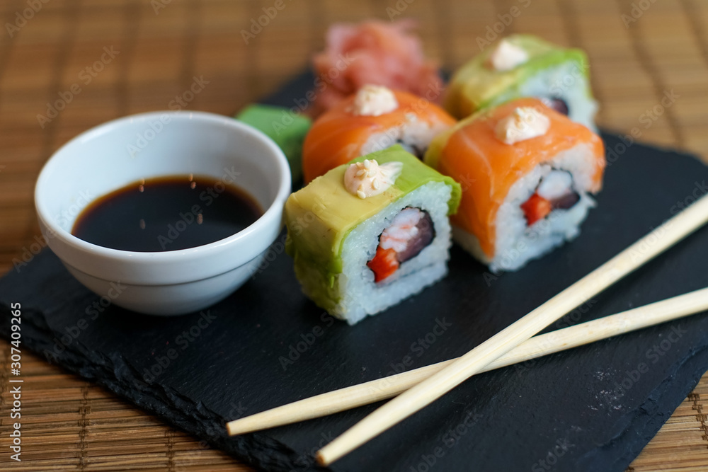 Sushi on a restaurant table Sushi on a restaurant table