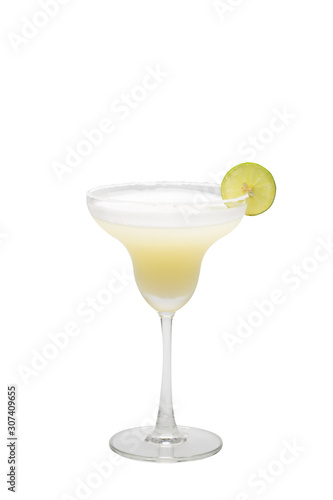Glass of Margarita cocktail white backdrop with clipping path.