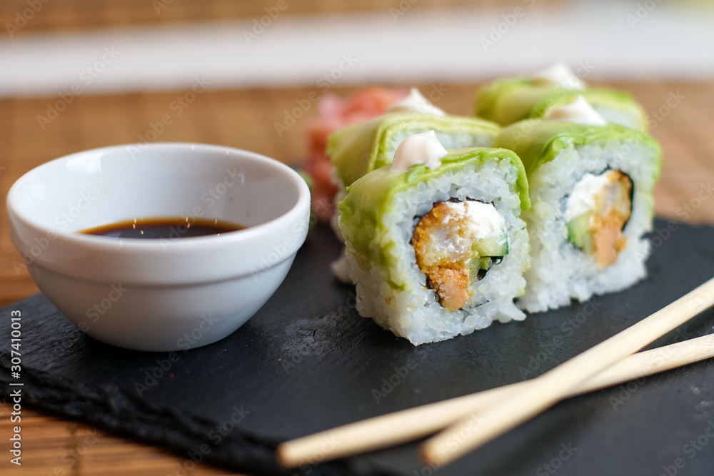 Sushi on a restaurant table Sushi on a restaurant table