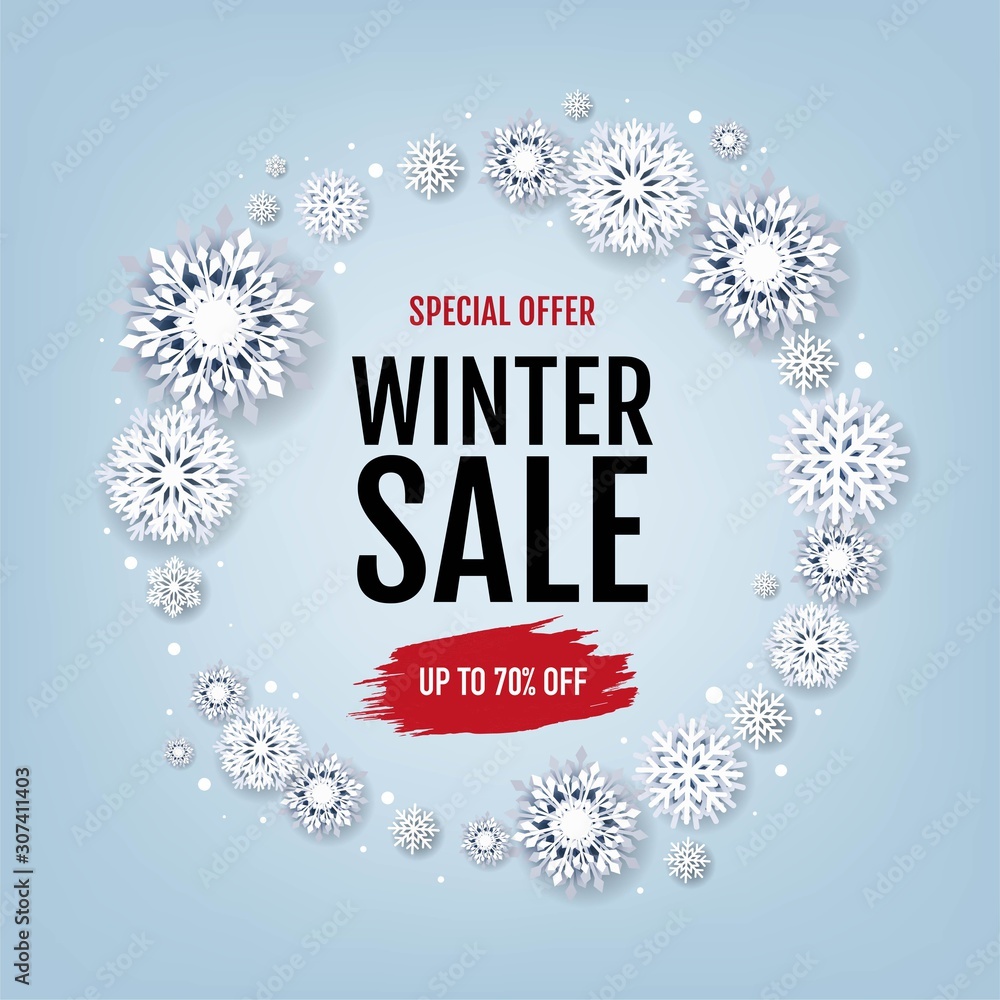 Winter Sale With White Snowflakes