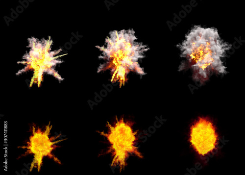 Fotografie, Tablou six round explosions of rocket interception blast or anti air gun shell hit or v