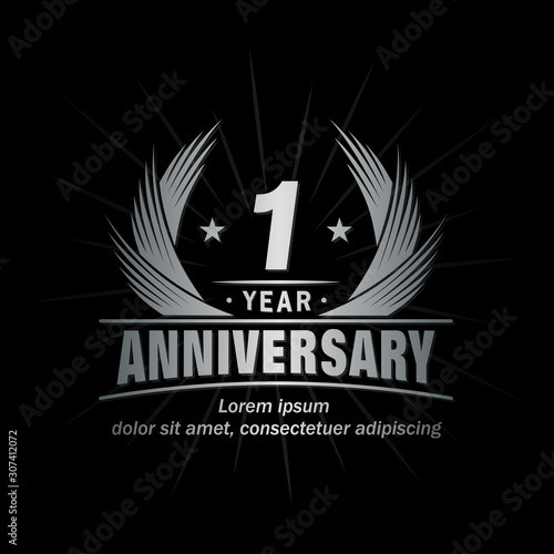 1 year logo design template. Anniversary vector and illustration template. 