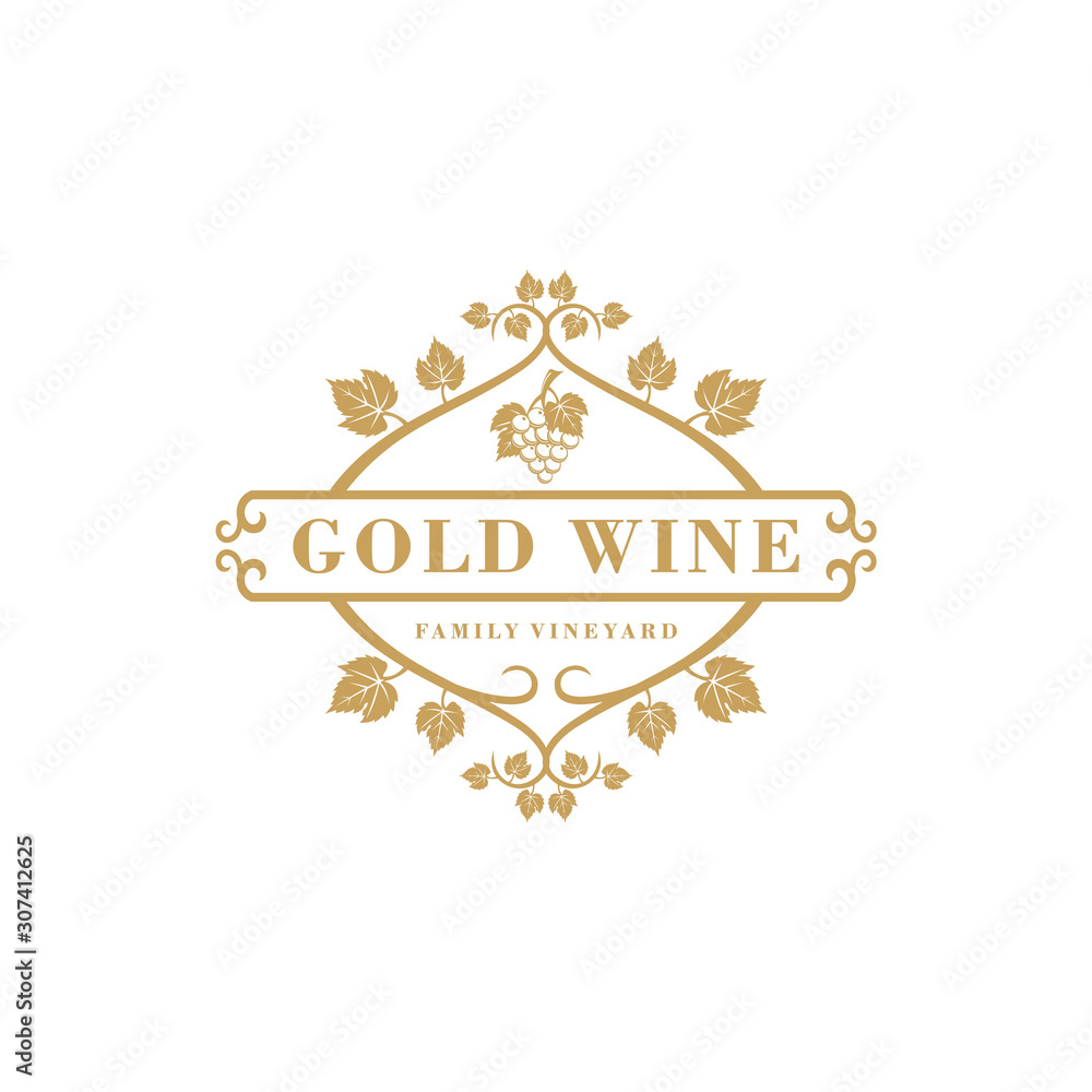 Gold wine logo design inspiration for winery. grape logo design 