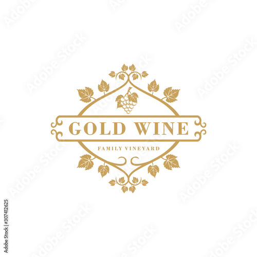 Gold wine logo design inspiration for winery. grape logo design 