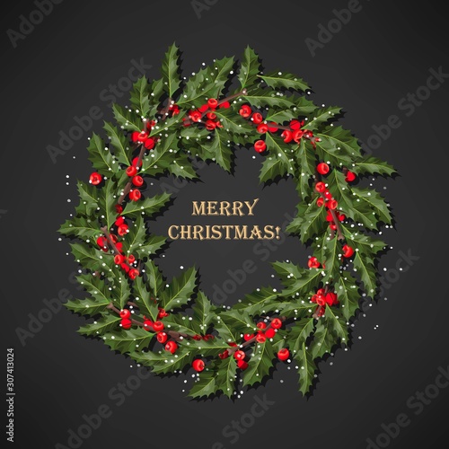 Vector illustration of holly wreath with berries