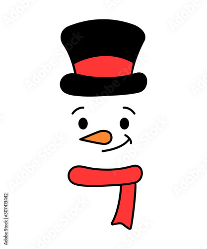 Cute snowman face with hat and scarf - vector. Snowman head. Vector illustration isolated.