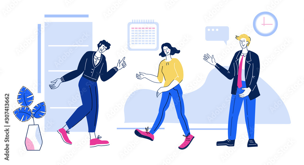 Time management and business planning concept with people cartoon