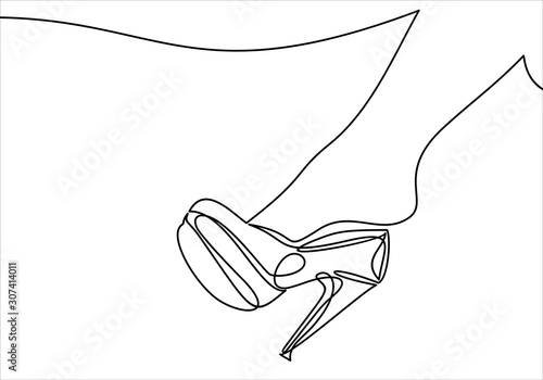 Woman's leg and high heel shoes-continuous line drawing