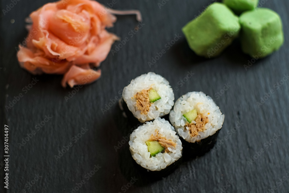 Sushi on a restaurant table Sushi on a restaurant table