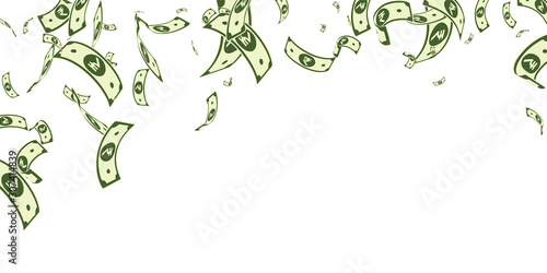 Indian rupee notes falling. Random INR bills on wh