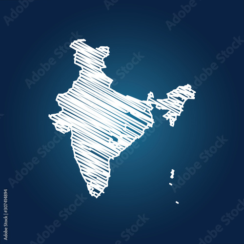Map of India, Drawing map on blackboard of India. drawn on chalkboard with scribbled map of India can be use for education. vector illustration.