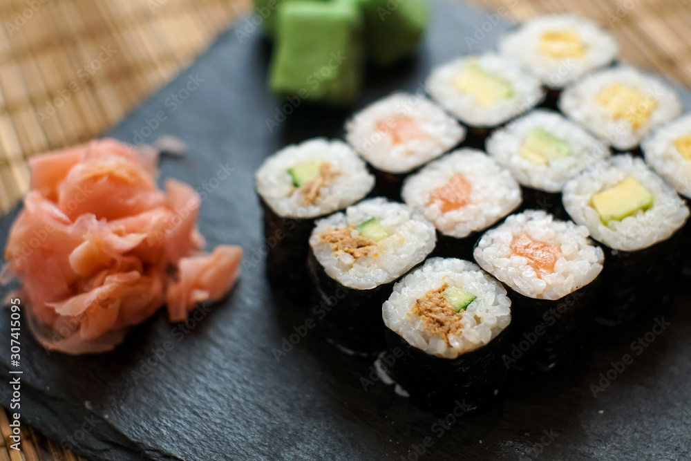 Sushi on a restaurant table Sushi on a restaurant table