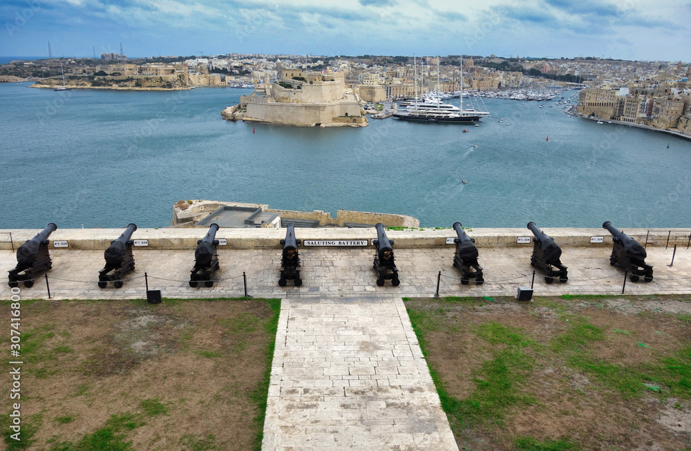 The Saluting Battery, an artillery battery in Valletta, Malta, constructed by the Order of Saint John overlooking the Grand Harbour