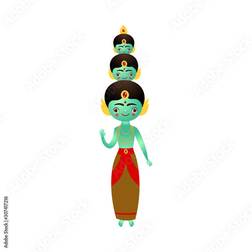 Indian hindu blue deity with three heads vector illustration photo