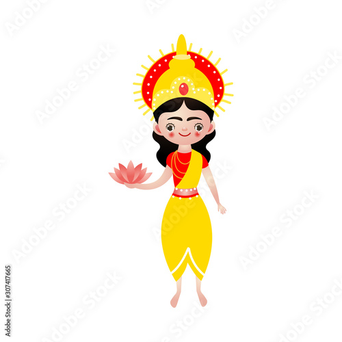 Indian hindu goddess with lotus flowers in hand vector illustration