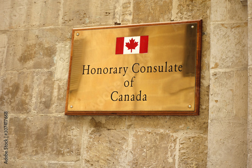 Fotografija Plaque of the Honorary Consulate of Canada, the Canadian Embassy in Valletta, Ma