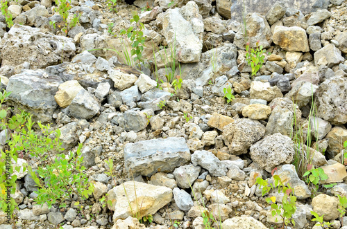 Natural stone dolomite in the limestone open-pit. Building materials, wall background, texture