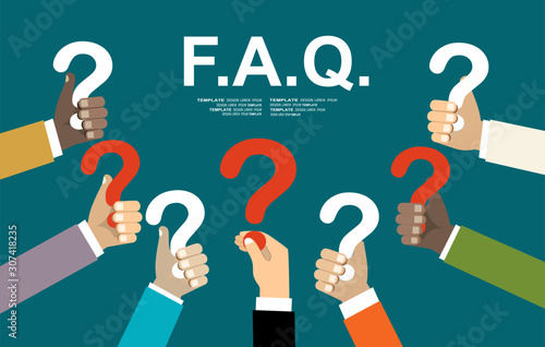 Human hands holding question mark, FAQ in flat design style, vector illustration