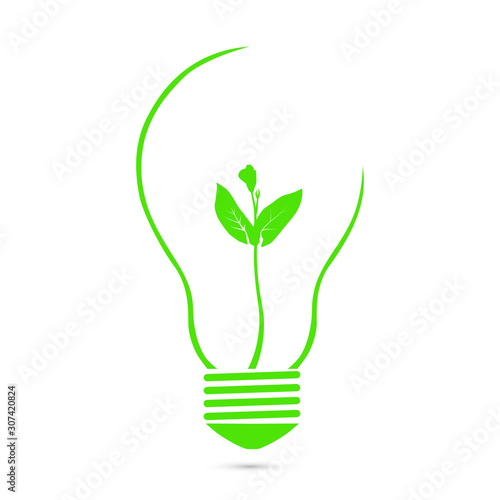 Green sprout in green  light bulb, environmental clean energy ecology concept vector illustration