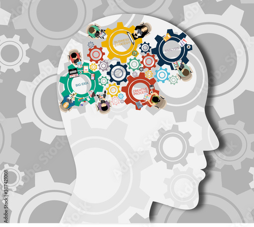 Business concept of human intelligence. Management of team work. Brain storming.