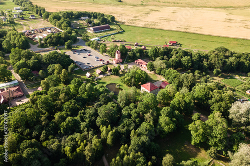 Beautiful small green village from above