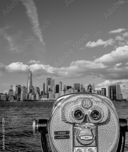 skyline of Manhattan from the island of Liberty Island