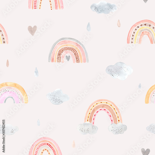 Watercolor hand painted cute rainbow. Illustration isolated on white background.
