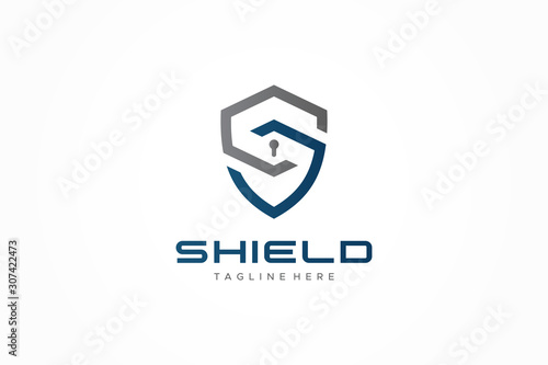 Logo Vector Shield Letter S with keyhole inside. Protection Security Logo Design Template Element