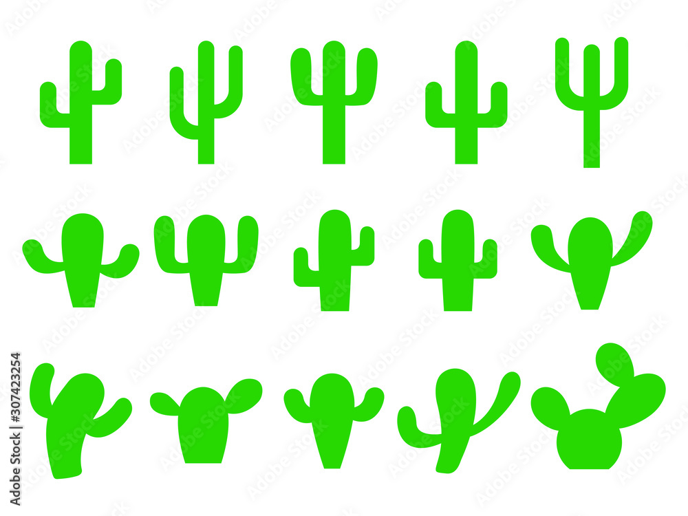 Cacti - vector collection. Cactus silhouettes. Flat cactus icons isolated on white Cacti - vector collection. Cactus silhouettes. Flat cactus icons isolated on white