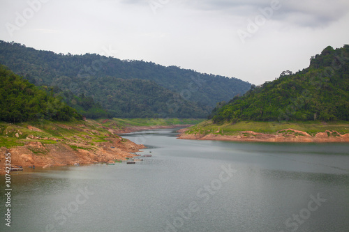 view of Nakhon Nayok dam is beautiful landscape have forest.