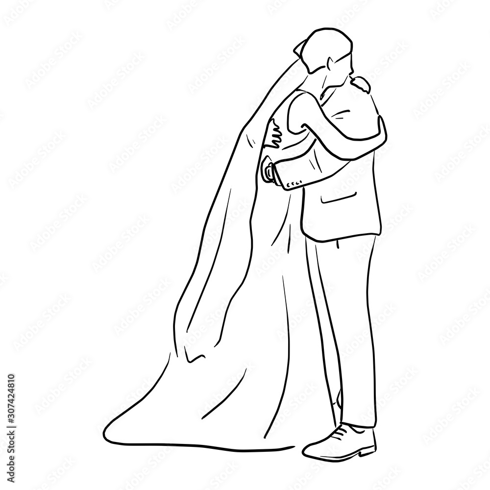 Premium Vector | Continuous line drawing of a romantic pose of wedding  couple vector illustration premium vector