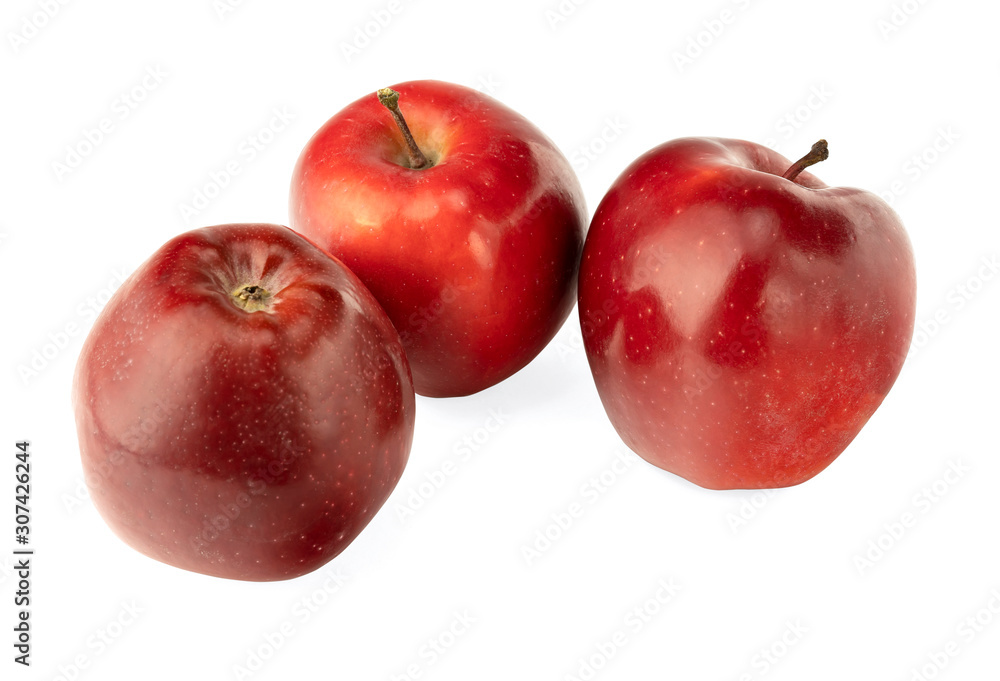 Red apples with apple slice and leaf isolated on a white background. Red apples with apple slice and leaf isolated on a white background.