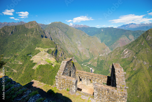 Machu Picchu - View from Huayna Picchu mountain on Machu Picchu and old ruins