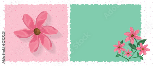 Template layout for greeting card with watercolor effect flowers in frame and room for text for wishes and greetings. Illustration with cute lovely floral decorations.