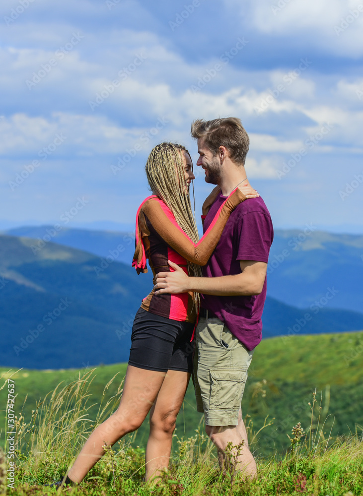 Love you tender. couple in love. Family relationship. happy to be together. sense of freedom. Traveling couple kissing. man and woman in mountains. best romantic date. Valentines day