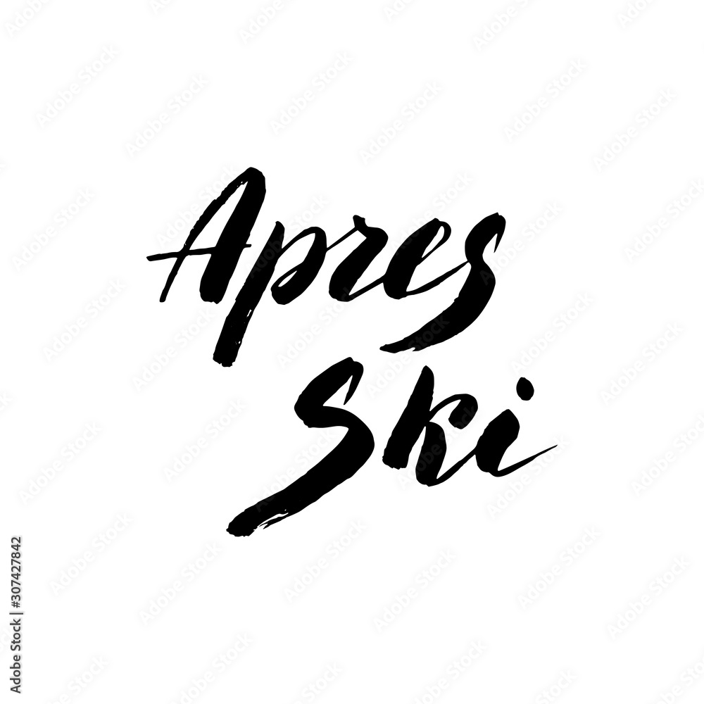 Apres ski typography logo isolated on white background. Trendy brush lettering font. Apres ski leisure logo for leaflet, flyer, menu, advertisement. Vector eps 10. Apres ski typography logo isolated on white background. Trendy brush lettering font. Apres ski leisure logo for leaflet, flyer, menu, advertisement. Vector eps 10.