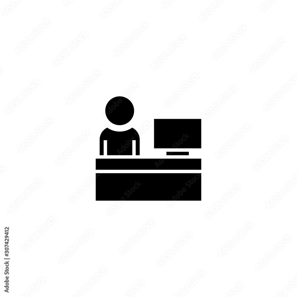 Reception icon, vector sign. Office Worker Icon Person on Help Desk Service and Working in Glyph Pictogram illustration Reception icon, vector sign. Office Worker Icon Person on Help Desk Service and Working in Glyph Pictogram illustration